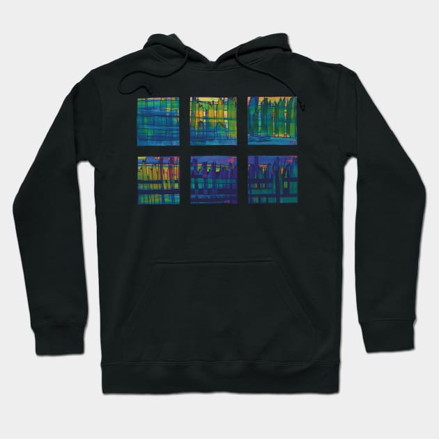 Liminal Space Blue Abstraction through 6 windows Hoodie by BlackArtichoke